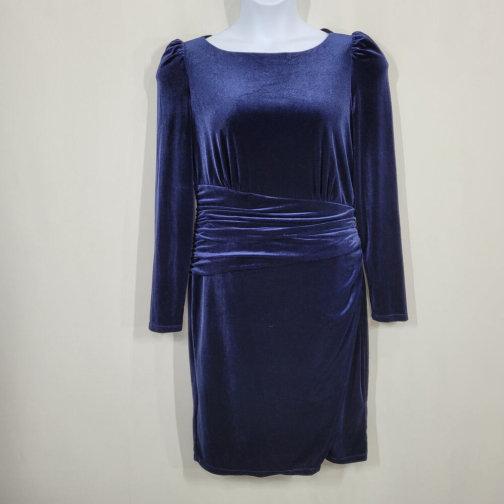 Lauren Ralph Lauren Long Puffy Sleeve Velvet Dress In Blue Size 10